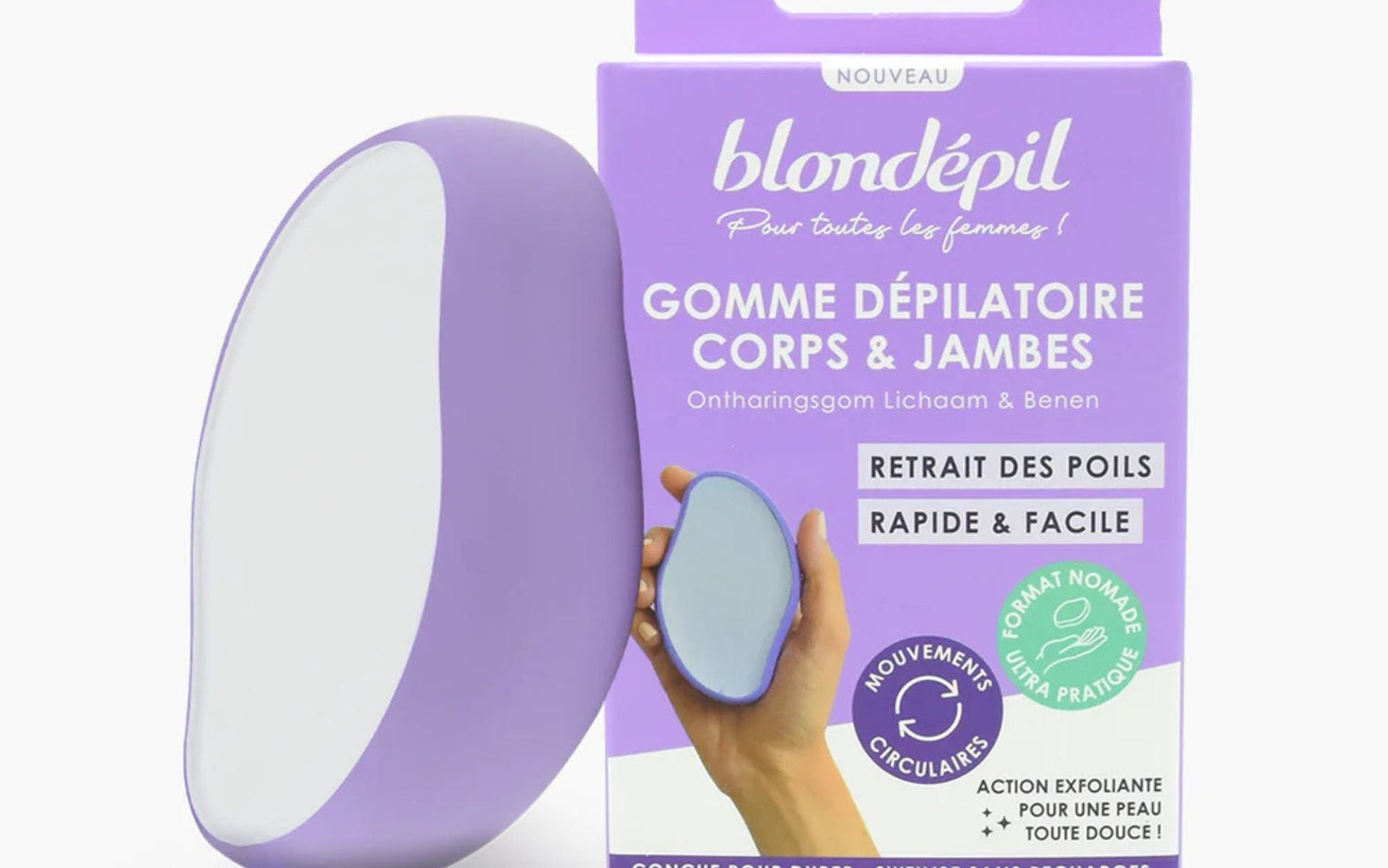 Gomme dépilatoire corps et jambes Blondépil — accessoire nomade pour une épilation rapide, douce et sans lame.